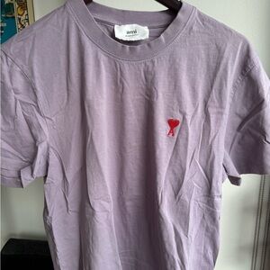 AMI Paris Lilac T-Shirt with Red Heart Logo
